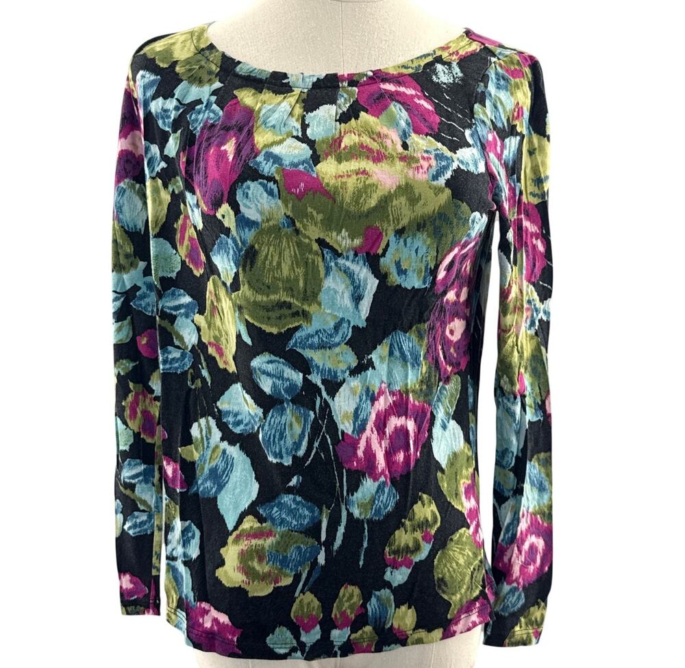 Talbots Women's Small Petite Floral Lightweight Long Sleeve Blouse Rayon